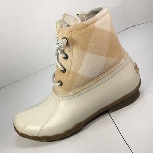 NWT Sperry Saltwater Duck Boots In Ivory and Plaid Women’s 7 Medium